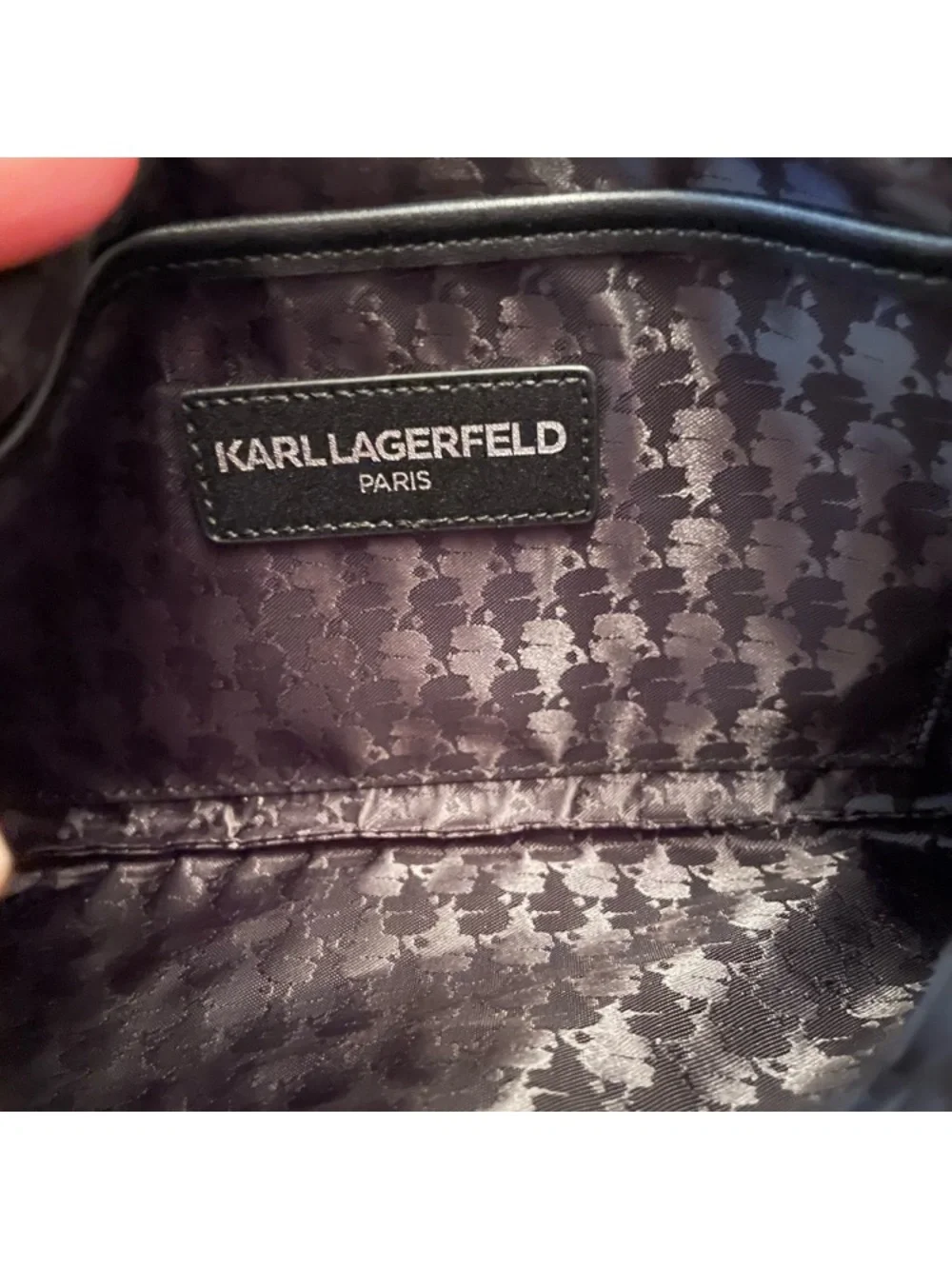 Karl Lagerfeld NWOT Black Leather Graphic Neon-Accent Wristlet